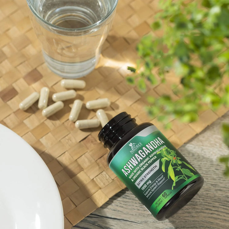 Organic Ashwagandha 1,950 Mg - Extra Strength Unwind, Calm & Relax Support with Bioperine - Natural Focus & Energy Support Supplement - Nature&