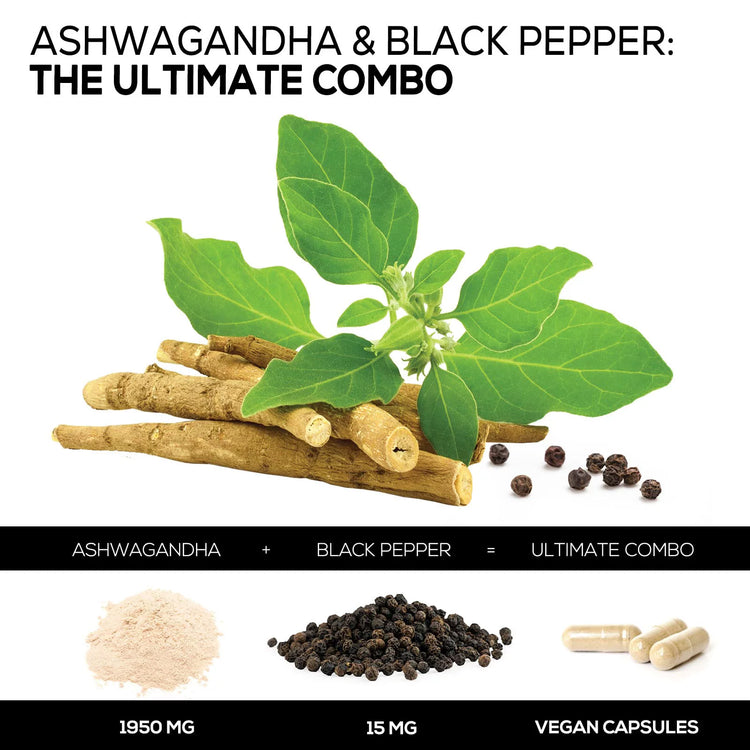 Organic Ashwagandha 1,950 Mg - Extra Strength Unwind, Calm & Relax Support with Bioperine - Natural Focus & Energy Support Supplement - Nature&