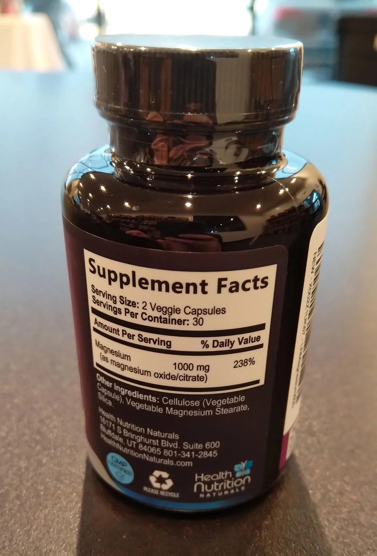 Magnesium Citrate Capsules 1000Mg - Max Absorption Magnesium Powder for Muscle, Nerve, Bone and Heart Health Support, High Absorption Citrate Complex, Gluten Free, Non-Gmo - 60 Capsules