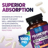 Magnesium Citrate Capsules 1000Mg - Max Absorption Magnesium Powder for Muscle, Nerve, Bone and Heart Health Support, High Absorption Citrate Complex, Gluten Free, Non-Gmo - 60 Capsules