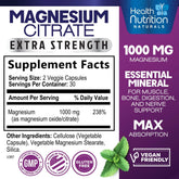 Magnesium Citrate Capsules 1000Mg - Max Absorption Magnesium Powder for Muscle, Nerve, Bone and Heart Health Support, High Absorption Citrate Complex, Gluten Free, Non-Gmo - 60 Capsules
