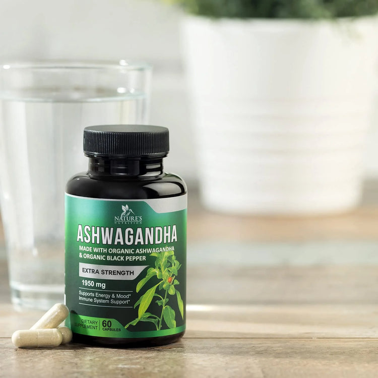 Organic Ashwagandha 1,950 Mg - Extra Strength Unwind, Calm & Relax Support with Bioperine - Natural Focus & Energy Support Supplement - Nature&