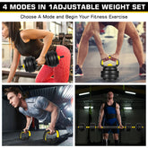 66 Lbs Adjustable Weight Dumbbell Barbell Set, 4-In-1 Free Weight Combination with Curved Bar Connector for Women Men Workout Fitness, Yellow