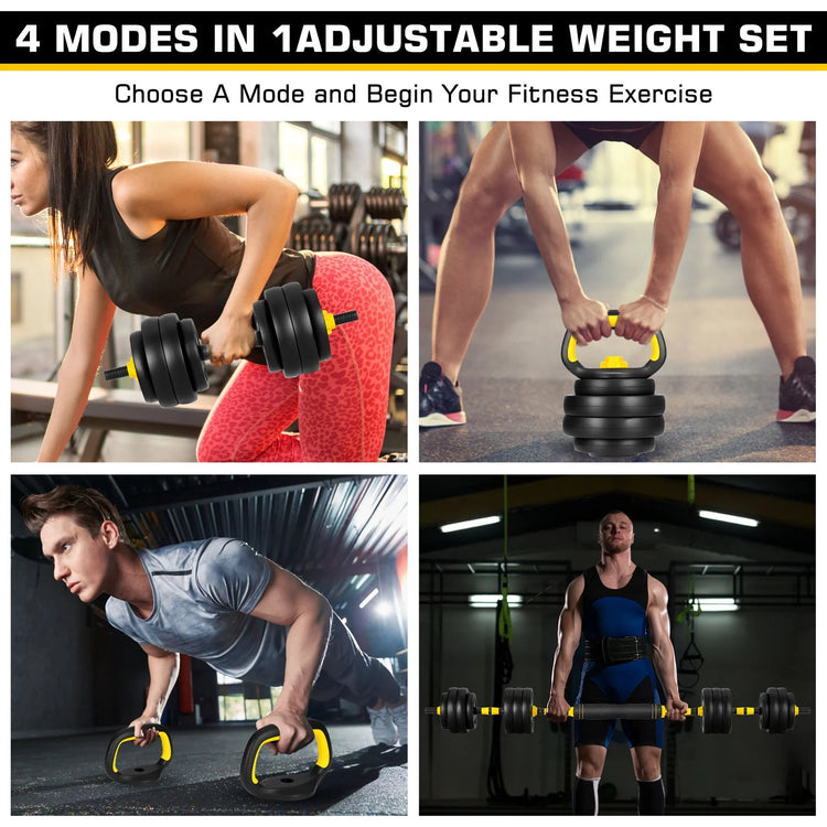 66 Lbs Adjustable Weight Dumbbell Barbell Set, 4-In-1 Free Weight Combination with Curved Bar Connector for Women Men Workout Fitness, Yellow