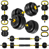 66 Lbs Adjustable Weight Dumbbell Barbell Set, 4-In-1 Free Weight Combination with Curved Bar Connector for Women Men Workout Fitness, Yellow