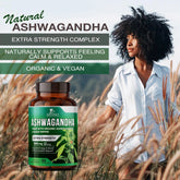 Organic Ashwagandha 1,950 Mg - Extra Strength Unwind, Calm & Relax Support with Bioperine - Natural Focus & Energy Support Supplement - Nature&